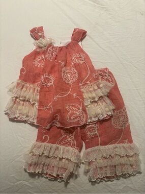 Isobella & Chloe Coral and White Lace Baby Set